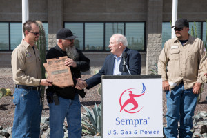 Chairman of the Industrial Commission of Arizona dale Schultz presents Sempra team with the VPP Star Ceremony plaque