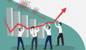 Illustration of people lifting arrow to show recovery